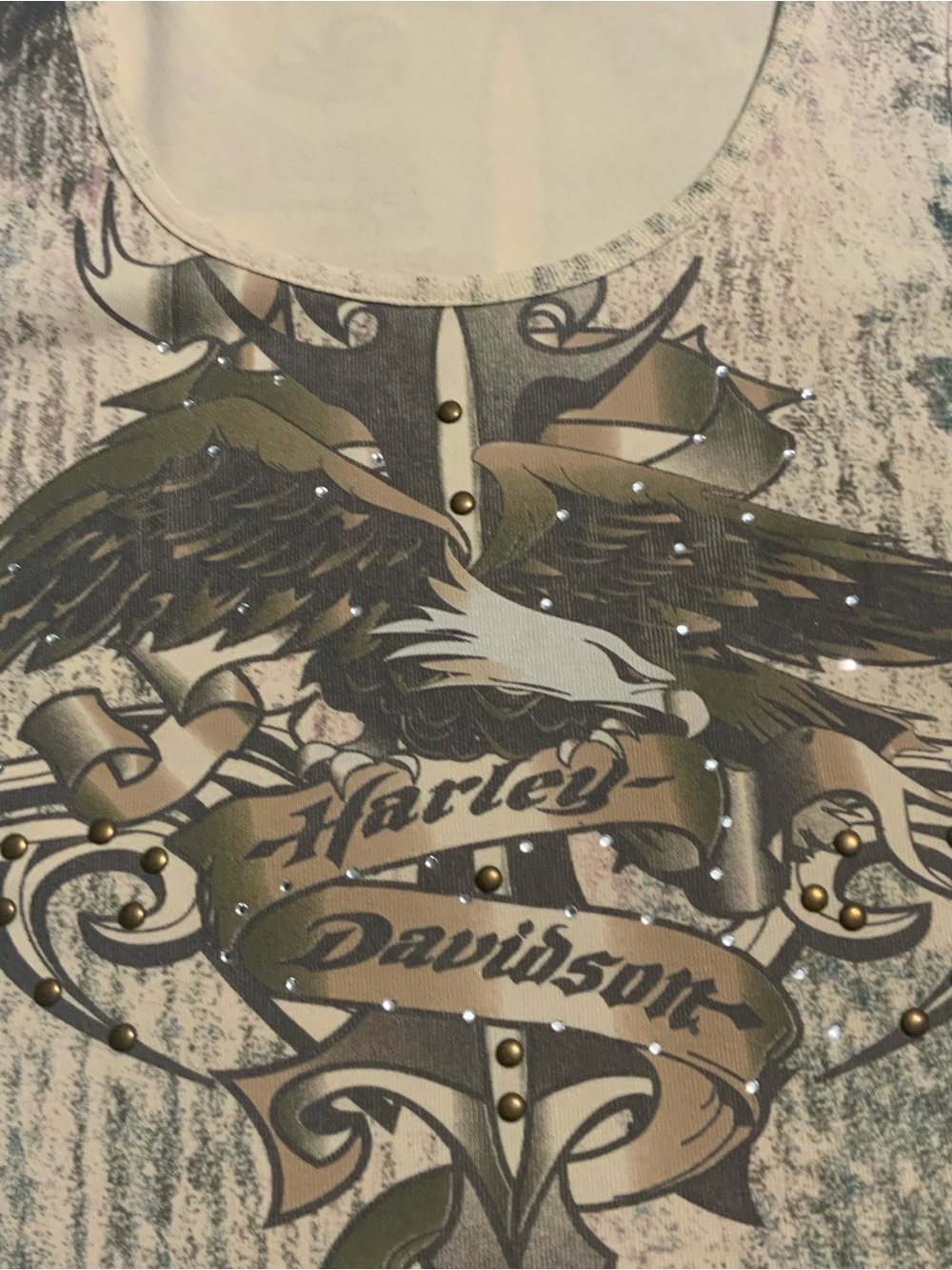 Harley Davidson 1903 Eagle Sword graphic tank with rhinestones and brass studs